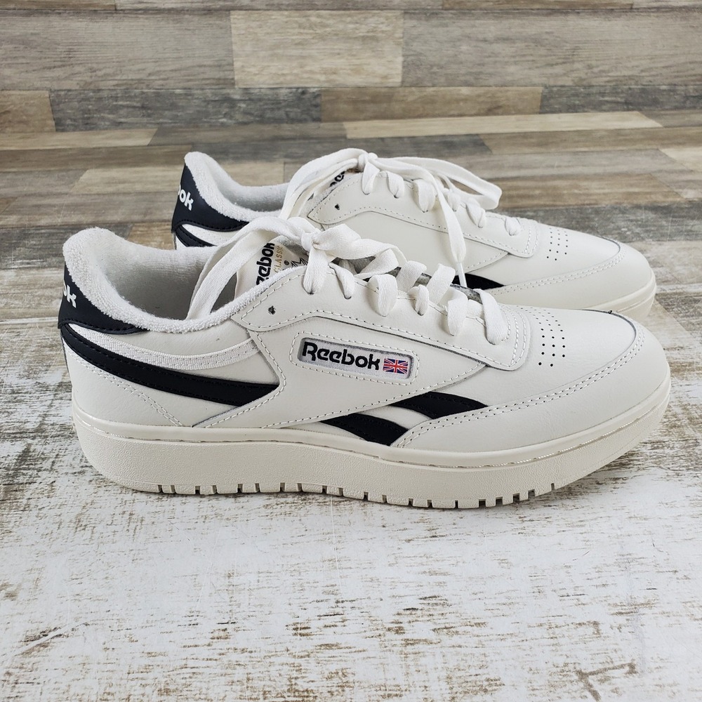 Reebok Club C Double Revenge Womens Shoes Sz 9.5 White Black Lace-Up Sneakers